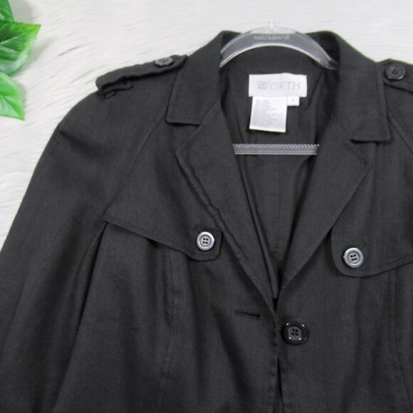 WORTH Black Linen Blend Button Front Jacket Women’s Size 8 - Picture 7 of 10